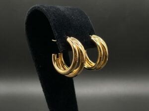Brinco Argola Tripla Lisa Dourado - (RR22)